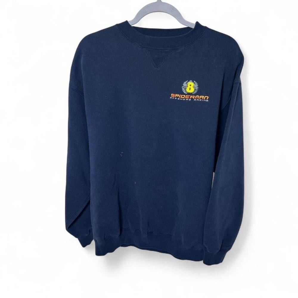 Vintage blue Spider-Man off‎ shore boat racing  crewneck sweatshirt Large